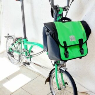 APPLE GREEN BROMPTON FOLDING BIKE 6-SPEED + T-LINE SEAT POST + ORTLIEB FRONT BAG - Folding Bikes 4U