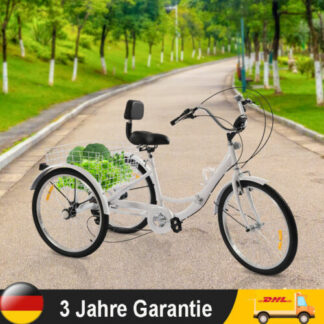 Folding Adult Tricycle 24" 7-Speed 3-Wheel Bike with Shopping Basket - Folding Bikes 4U